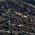 All helicopters were stood down at 5pm and a couple of fire crews remained on site to dampen hot...