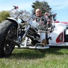 Eddie Pentland, of Christchurch, on his 2014 Boom trike, at the March Hare Motorcycle Rally at...