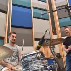 University of Otago advanced drum student Jade Zaia (left) and his teacher Carl Woodward enjoy...