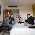 HOME SOIL: Olivia Leslie (middle) travelled back to NZ from the UK with her cousin, Emilee Hickey...