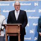 Amy Adams (left), Todd Muller and Nikki Kaye announcing National's portfolio reshuffle. Photo: RNZ 