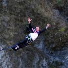 Queenstown Mayor Jim Boult does a bungy jump above the Kawarau River this morning. Photo: Supplied