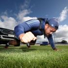 All Black and Blues prop Ofa Tu'ungafasi uses a harness to pull his SUV along, in lieu of using a...