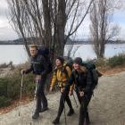 Te Araroa Trail trampers Lukas Waser (21), of Switzerland, and Alexandra Hog (28, centre) and...