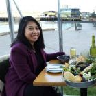 People in glass houses ... Victoria Atienza (left) and Aleen Barcos prepare to devour the first...