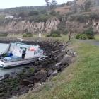 Sarita is tied in place with ropes at Oamaru Harbour yesterday afternoon, after it slipped its...