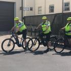Testing out the new e-bikes are (from left) Constable Kerrin Williams, Constable Stewart Thomas,...
