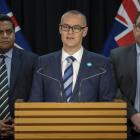 Dunedin North MP David Clark, flanked by Cabinet colleagues Kris Faafoi (left) and Grant...