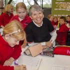 Bernadette May with year 3 and 4 pupils at Tai Tapu school. Photo: Geoff Sloan ​