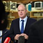 Opposition leader Todd Muller speaks to media at a visit to AD Instruments in Dunedin today....