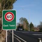 The 60kmh sign at the north end of East Taieri. Resident Margaret Scott wants a solar speed sign...
