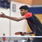Vedang Gaikwad from Christchurch serves during an under-21 doubles semifinal at the Otago Open...