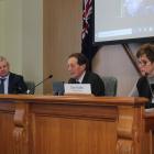 Independent governance expert Bruce Robertson (left), Mayor Sir Tim Shadbolt and chief executive...