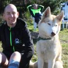 Southland Sled Dog Association member Justin McNally with Nitro (left) and VX at the Fosbender...