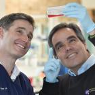 James Ussher (left) and Miguel Quinones-Mateu at a University of Otago microbiology and...