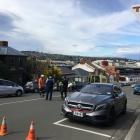 Emergency services at the scene where an elderly woman was hit by a car in central Dunedin this...