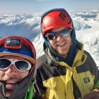 Melvin Krook and Andy Hoare (right) at the summit of Mt Aspiring. Photo: Melvin Krook 