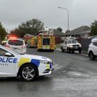 Emergency services at the scene of an explosion in Invercargill this afternoon. Photo: Abbey Palmer