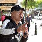 Dunedin busker Johnny Wallace performs in George St yesterday. Buskers’ activity on the city’s...