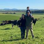 Alex Pattullo (right), Danielle and son Charlie (20 months) try to get out on the farm together...