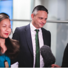 Green Party leaders Marama Davidson and James Shaw emerge from talks with Labour. Photo: RNZ