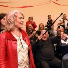 Ingrid Leary is welcomed into the South Dunedin Labour Party headquarters in Macandrew Rd. PHOTO:...