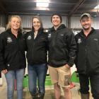 Speaking at the Share Farmers of the Year event are from left Southland and Otago’s dairy trainee...