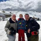 Enjoying day 40 of their ski marathon at the Cardrona Alpine Resort are (from left) Rebecca,...