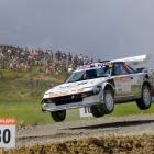 Mosgiel driver Chris Hey and his co-driver Koby Hey are airborne in their Toyota MR220 at the...