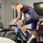 Dunedin professional cyclist Ella Harris gets in a training ride while in managed isolation in a...