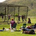 Members of the West Indies cricket squad practise at an open net session at the Queenstown Events...