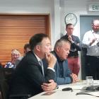 Christchurch International Airport executives Michael Singleton (left) and Rhys Boswell speak at...