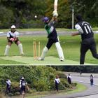 Umair Maqbool, of Christchurch, who had just hit a six, is cleaned bowled by Krishan Luxmanan, of...