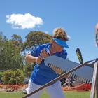 Sheree Taylor competes in the single-handed women’s sawing event in Cromwell on Sunday. 