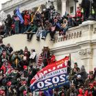 Demonstrators gather at the west entrance of the Capitol in Washington DC during the protest last...