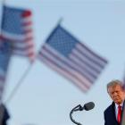 US President Donald Trump speaks at Joint Base Andrews in Maryland after leaving the White House....