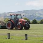 A Delta contractor works on the turf at Montecillo Park in Dunedin last week. PHOTO: GERARD O...