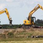 KiwiRail's contractors work to repair the damaged track at Wright’s Bush after a train derailed....