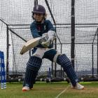 England’s Heather Knight bats in the nets at the Queenstown Events Centre. The England squad...