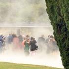 Guests at Mike Hunter’s retirement function at Larnach Castle on Thursday have their finery...