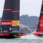 Luna Rossa Prada Pirelli in action with Emirates Team New Zealand during Race 2 of the America's...