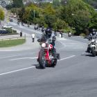 A convoy of motorcycles leaves Wanaka on Central Otago's first Four Lakes Rally on Saturday....