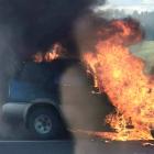 A car on fire on the Kilmog. Photo: Supplied