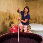 Kate Acland shares the wine making process with sons Leo and Otto. PHOTO SUPPLIED