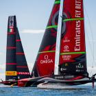 Team New Zealand and Luna Rossa in warm-up in Auckland. Photo by Sailing Energy/Getty Images