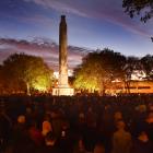 Dawn breaks over the cenotaph at Queens Gardens as thousands of people marked Anzac Day in...