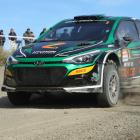 Otago Rally winner Hayden Paddon drives in special stage 11 yesterday morning. Paddon’s speed...