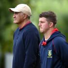 Former Highlanders coach Jamie Joseph (left) watches alongside former Highlanders midfielder...