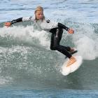 Kyra Wallis (12), of Piha, competes in the under-12 division at the South Island Surfing...