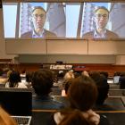 Director-general of health Dr Ashley Bloomfield speaks via video link to a University of Otago...